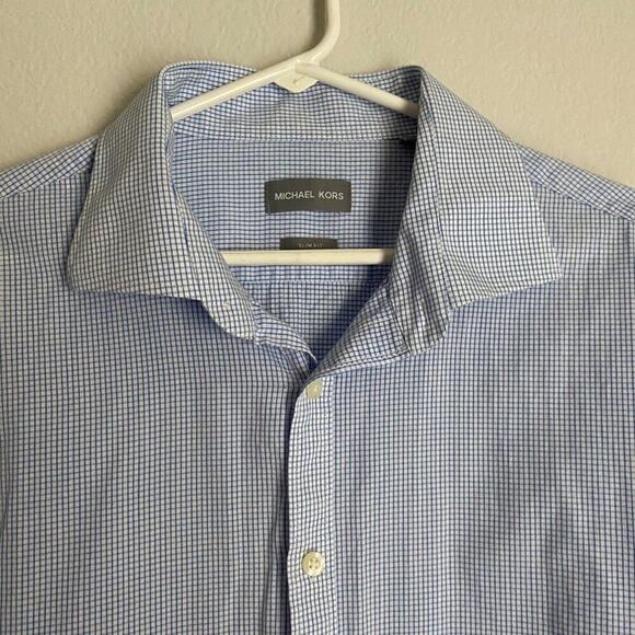 ❤️ Michael Kors sz 17.5 Men 100% cotton long sleeve blue dress button shirt‎ - Picture 4 of 9